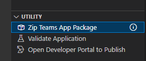 Screenshot shows the option to zip the Teams app package.